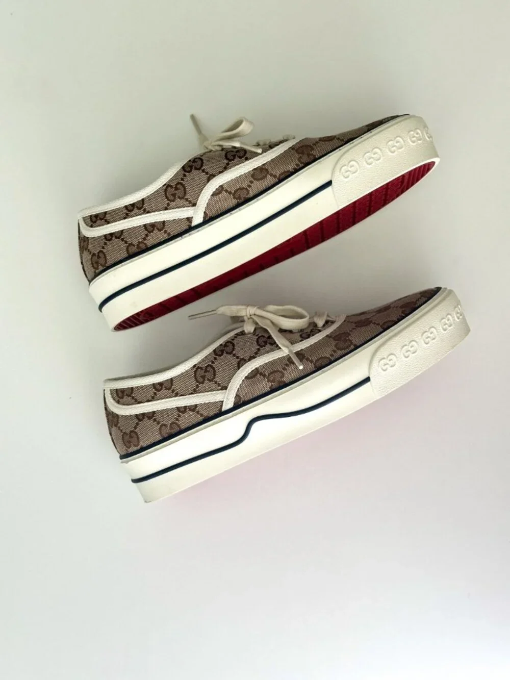 Women's GUCCI GG Logo Brown Canvas Tennis 1977 Platform Sneakers Size 37 - Picture 5 of 12